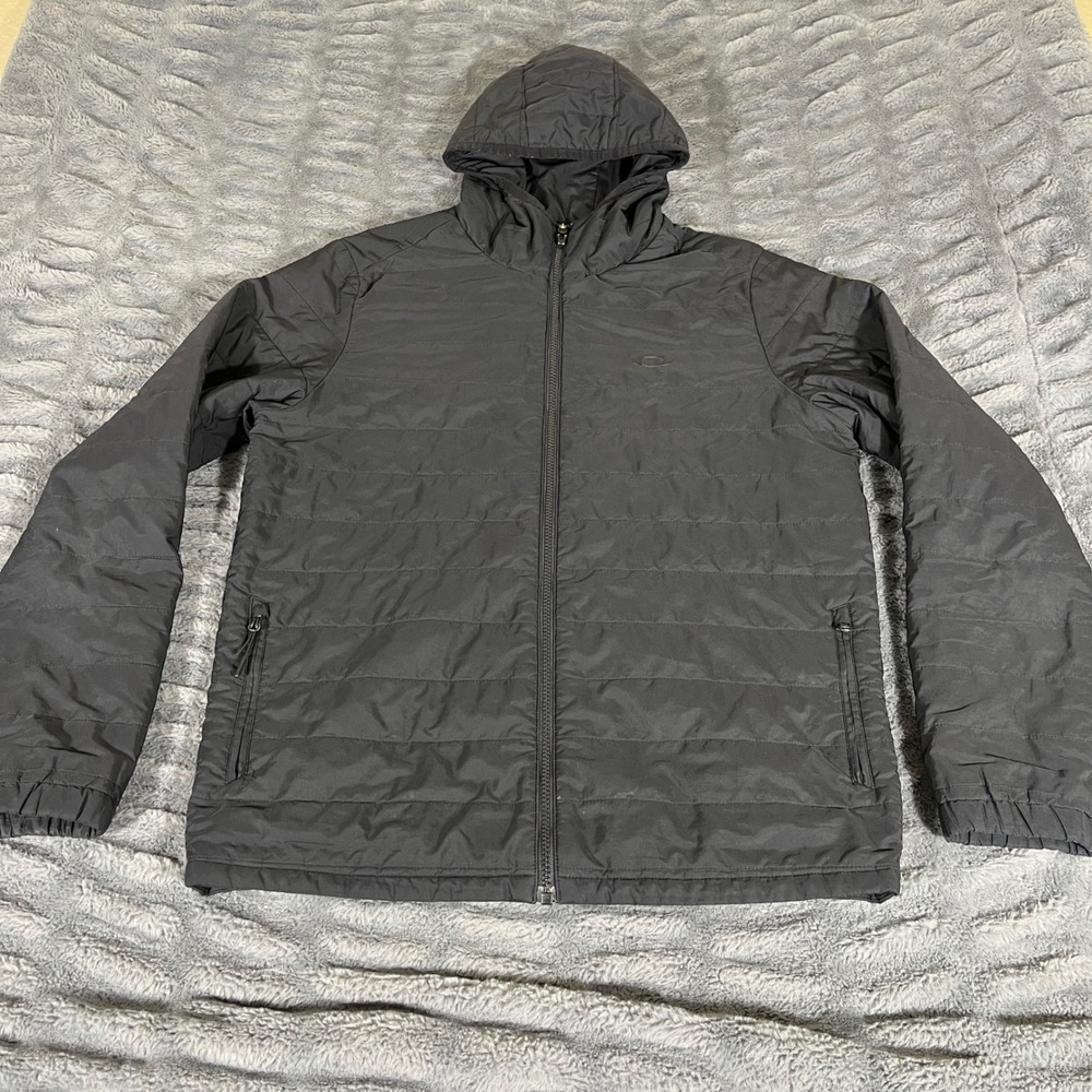 Oakley Mens Black Quilted Puffer Jacket Hooded Full Zip Regular Fit Small AP356